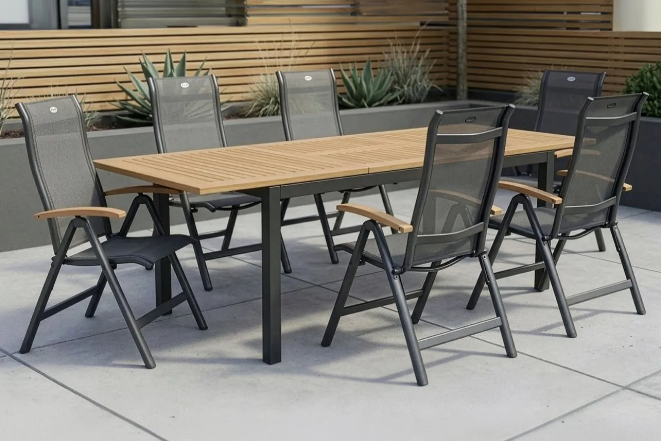 Hartman Alice Garten-Essgruppe, 6 Personen, ausziehbarer Tisch 150–210 cm, Aluminium/Teakholz FSC®-zertifiziert