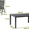 HARTMAN Alice Garten-Essgruppe, xerix/anthrazit, Alu/Spraystone/Teak/2x2 Textilen, 160x95 cm, 4 Klappstühle, Teak Armlehnen