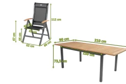 HARTMAN Alice Garten-Essgruppe, xerix/natur, Alu/Teak, 4x4 Textilen, 4 Klappstühle, 150/210x90cm