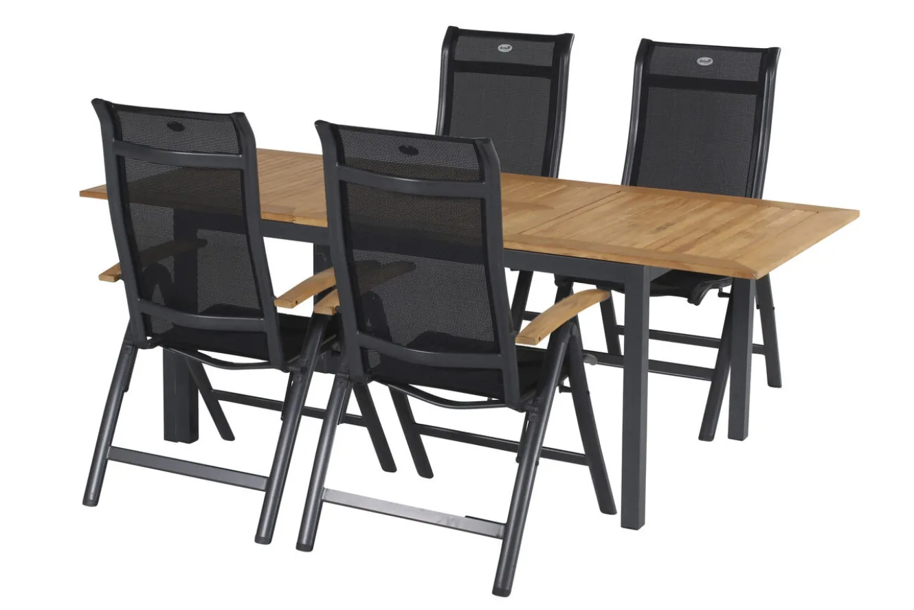 HARTMAN Alice Garten-Essgruppe, xerix/natur, Alu/Teak, 4x4 Textilen, 4 Klappstühle, 150/210x90cm