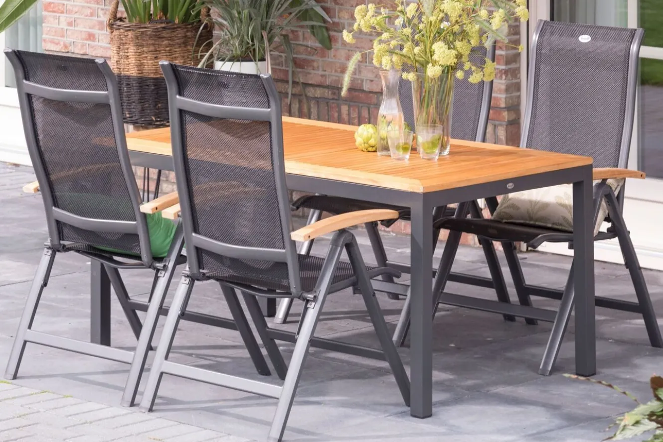 HARTMAN Alice Garten-Essgruppe, xerix/natur, Alu/Teak, 4x4 Textilen, 4 Klappstühle, 150/210x90cm