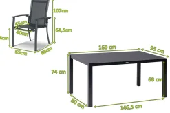 HARTMAN Alice Garten-Essgruppe, xerix/anthrazit, Alu/Textil, 160x95 cm, 4 Stapelsessel