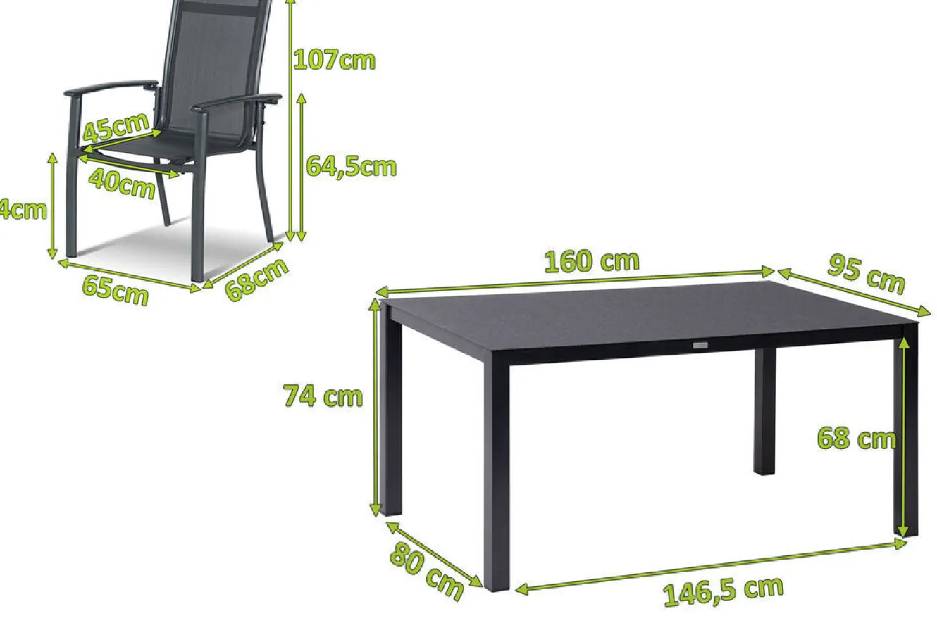 HARTMAN Alice Garten-Essgruppe, xerix/anthrazit, Alu/Textil, 160x95 cm, 4 Stapelsessel