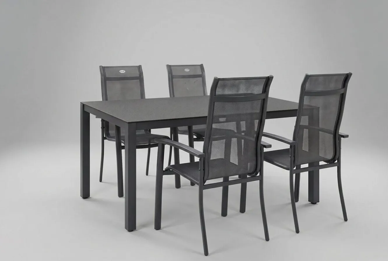 HARTMAN Alice Garten-Essgruppe, xerix/anthrazit, Alu/Textil, 160x95 cm, 4 Stapelsessel