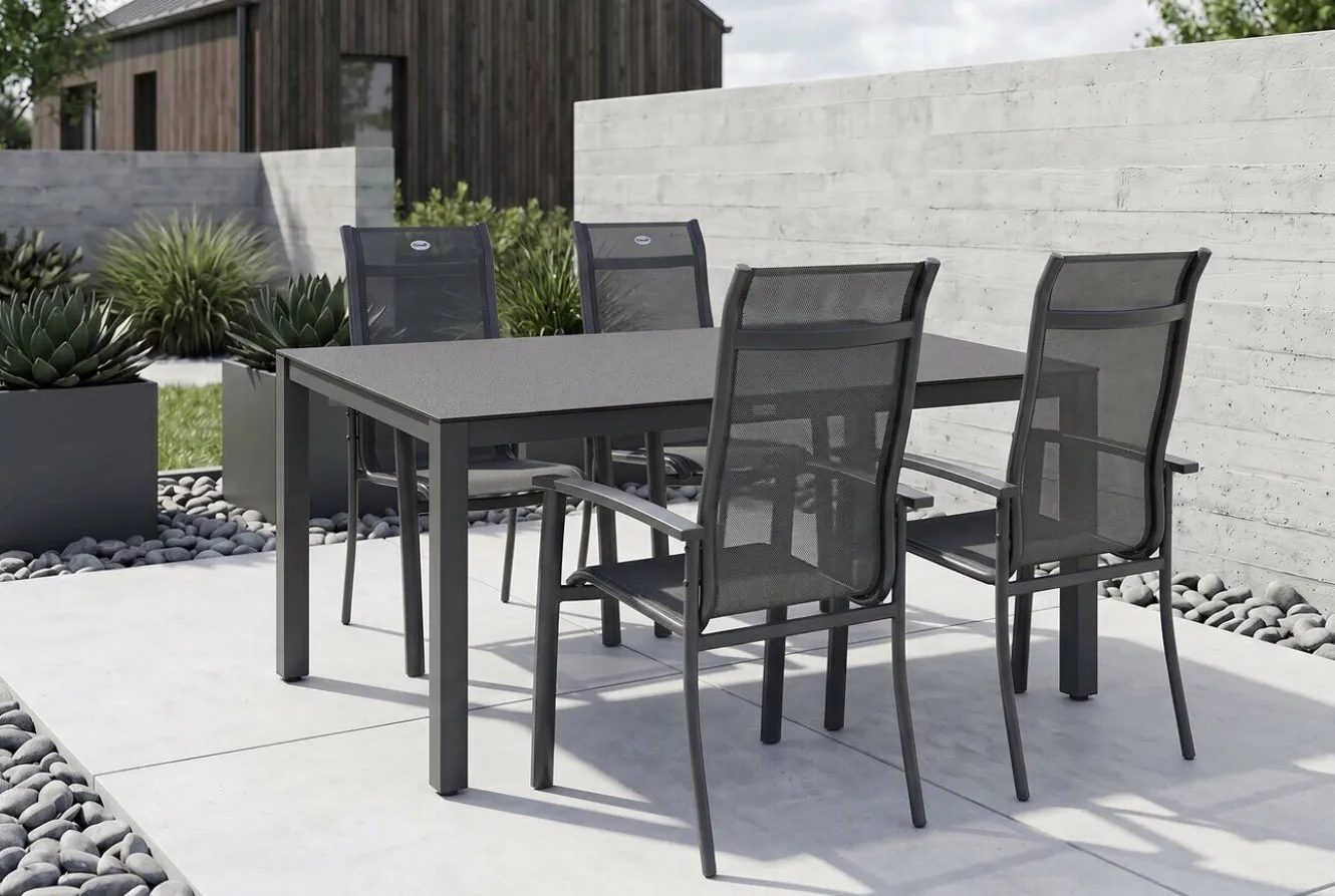 HARTMAN Alice Garten-Essgruppe, xerix/anthrazit, Alu/Textil, 160x95 cm, 4 Stapelsessel
