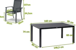 HARTMAN Alice Garten-Essgruppe, xerix/anthrazit, Alu/Textil, 160x95 cm, 4 Stapelsessel