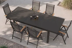 HARTMAN Alice Garten-Essgruppe, xerix/anthrazit, Alu/Sicherheitsglas/2x2 Textilen, 180/240x100 cm, 6 Klappstühle, ausziehbar