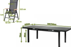 HARTMAN Alice Garten-Essgruppe, xerix/anthrazit, Alu/Sicherheitsglas/2x2 Textilen, 180/240x100 cm, 6 Klappstühle, ausziehbar