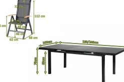 HARTMAN Alice Garten-Essgruppe, xerix/anthrazit, Alu/Sicherheitsglas/2x2 Textilen, 180/240x100 cm, 6 Klappstühle, ausziehbar