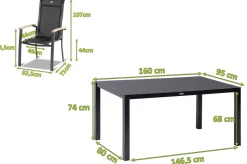 HARTMAN Alice Garten-Essgruppe, xerix, Alu/Spraystone/Teak/4x4 Textilen, 160x95 cm, 4 Stapelsessel
