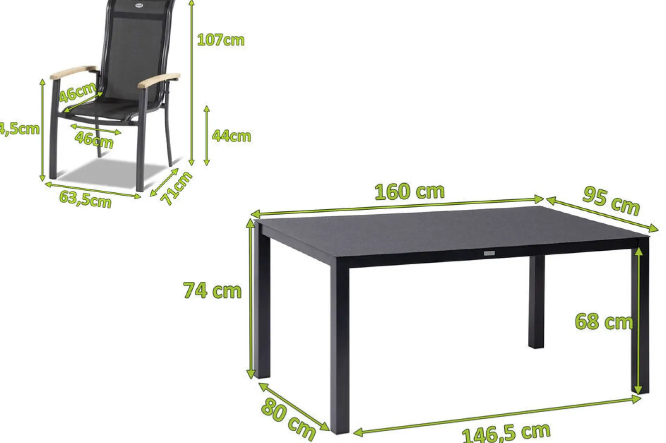 HARTMAN Alice Garten-Essgruppe, xerix, Alu/Spraystone/Teak/4x4 Textilen, 160x95 cm, 4 Stapelsessel