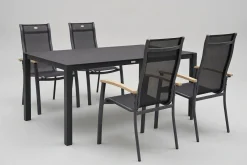 HARTMAN Alice Garten-Essgruppe, xerix, Alu/Spraystone/Teak/4x4 Textilen, 160x95 cm, 4 Stapelsessel