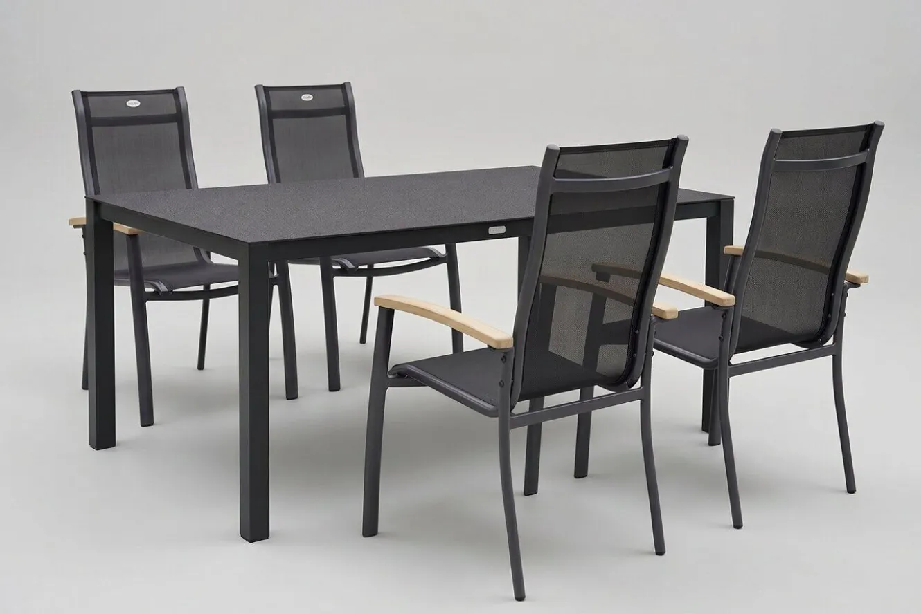 HARTMAN Alice Garten-Essgruppe, xerix, Alu/Spraystone/Teak/4x4 Textilen, 160x95 cm, 4 Stapelsessel