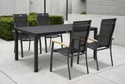 HARTMAN Alice Garten-Essgruppe, xerix, Alu/Spraystone/Teak/4x4 Textilen, 160x95 cm, 4 Stapelsessel