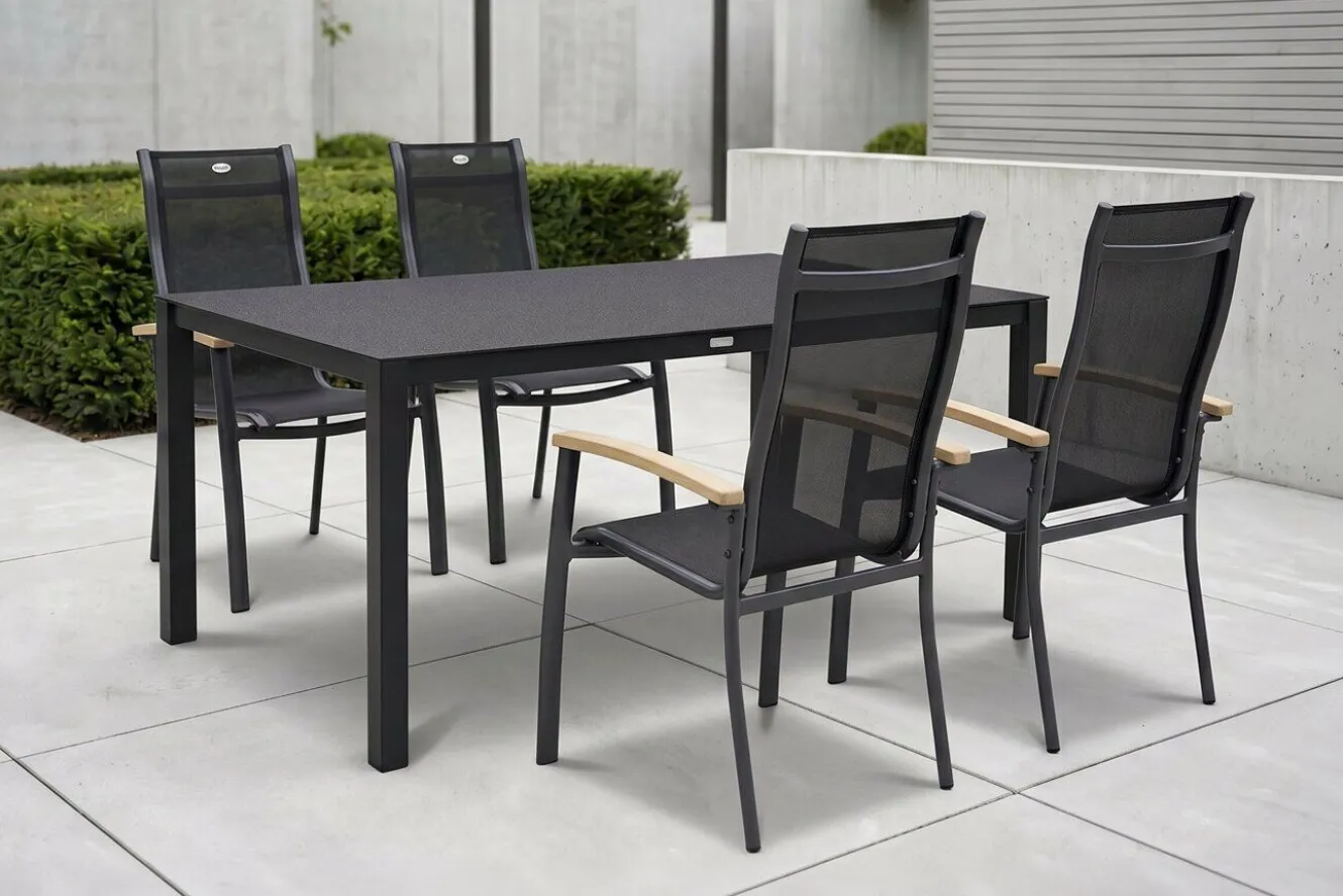 HARTMAN Alice Garten-Essgruppe, xerix, Alu/Spraystone/Teak/4x4 Textilen, 160x95 cm, 4 Stapelsessel