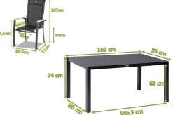 HARTMAN Alice Garten-Essgruppe, xerix, Alu/Spraystone/Teak/4x4 Textilen, 160x95 cm, 4 Stapelsessel
