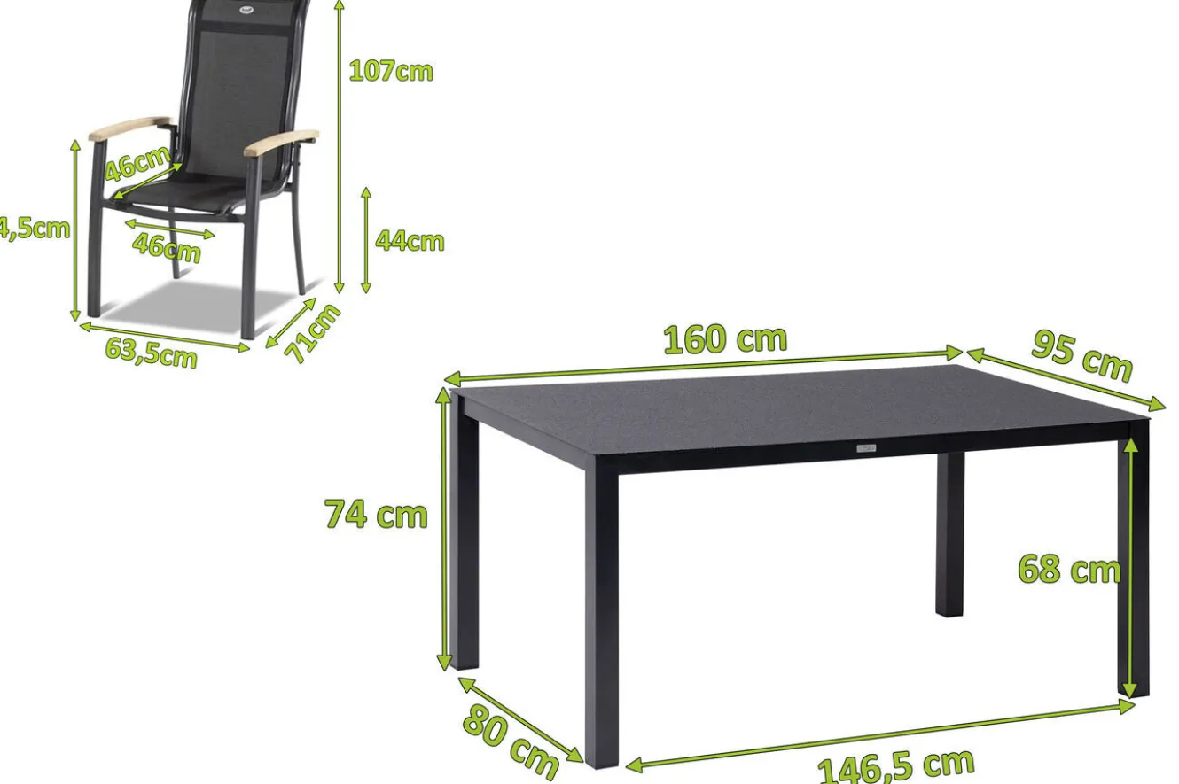 HARTMAN Alice Garten-Essgruppe, xerix, Alu/Spraystone/Teak/4x4 Textilen, 160x95 cm, 4 Stapelsessel
