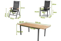 HARTMAN Alice Garten-Essgruppe, xerix/natur, Alu/Teak, 4x4 Textilene, 2 Klappstühle, 4 Stapelsessel, 150/210x90cm