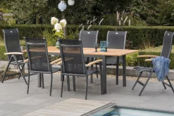 HARTMAN Alice Garten-Essgruppe, xerix/natur, Alu/Teak, 4x4 Textilene, 2 Klappstühle, 4 Stapelsessel, 150/210x90cm