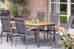 HARTMAN Alice Garten-Essgruppe, xerix/natur, Alu/Teak, 4x4 Textilene, 2 Klappstühle, 4 Stapelsessel, 150/210x90cm