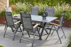 HARTMAN Alice Klappstuhl, Alu/2x2 Textilen, xerix/anthrazit, mit Teak Armlehnen