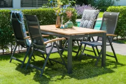 HARTMAN Alice Klappstuhl, xerix/schwarz, Alu/4x4 Textilen, mit Teak-Armlehnen