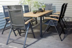 HARTMAN Alice/South Wales Garten-Essgruppe, xerix/natur, Alu/Teak/2x2 Textilen, 150/210x90 cm, 8 Klappstühle