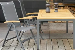 HARTMAN Alice/South Wales Garten-Essgruppe, xerix/natur, Alu/Teak/2x2 Textilen, 150/210x90 cm, 4 Klappstühle