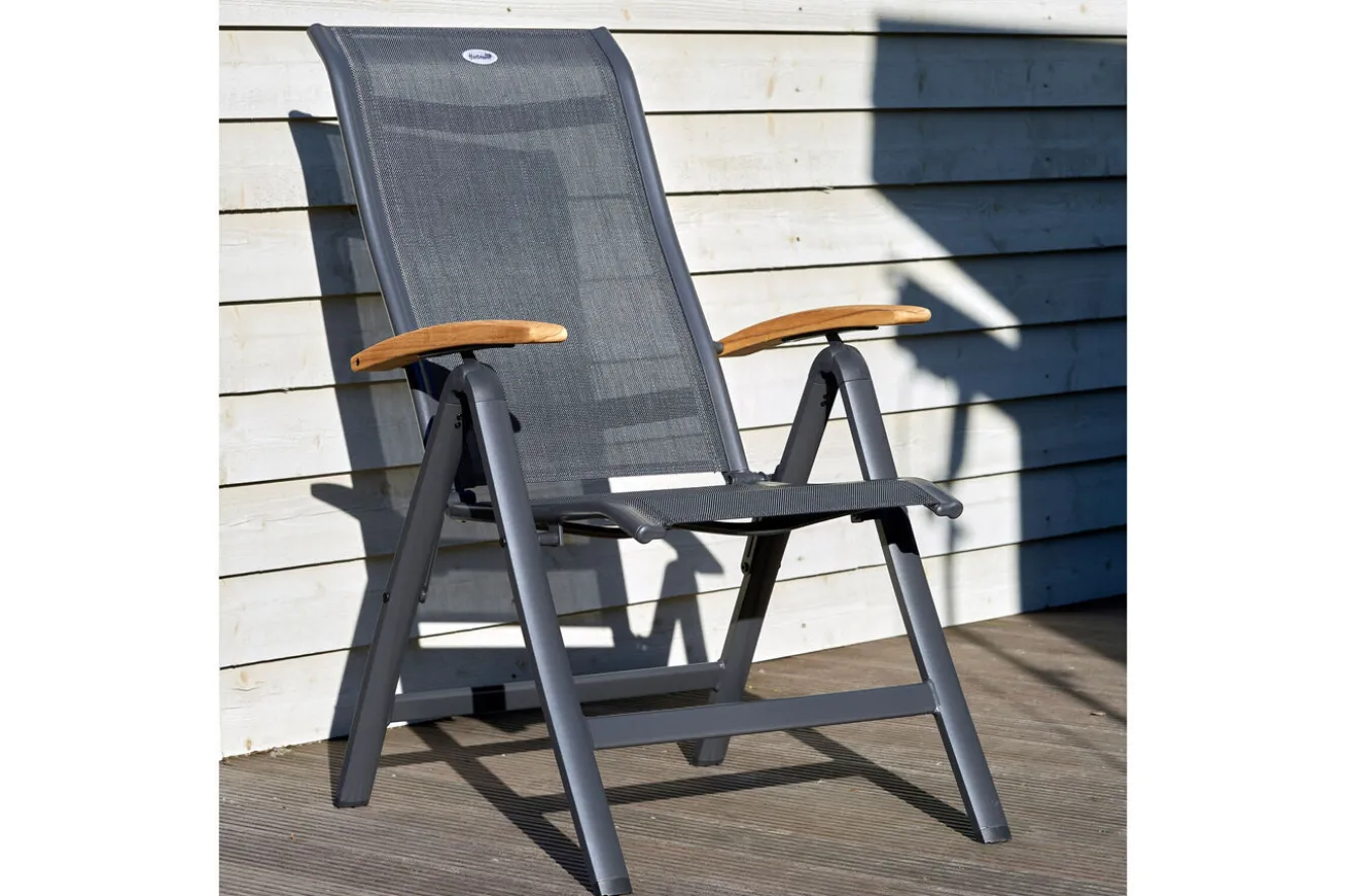 HARTMAN Alice/South Wales Garten-Essgruppe, xerix/natur, Alu/Teak/2x2 Textilen, 150/210x90 cm, 6 Klappstühle