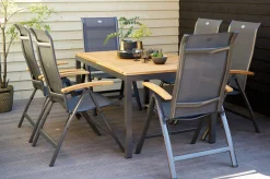 HARTMAN Alice/South Wales Garten-Essgruppe, xerix/natur, Alu/Teak/2x2 Textilen, 150/210x90 cm, 6 Klappstühle