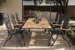 HARTMAN Alice/South Wales Garten-Essgruppe, xerix/natur, Alu/Teak/2x2 Textilen, 150/210x90 cm, 6 Klappstühle