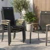 HARTMAN Alice Stapelsessel 4er-Set, xerix/schwarz, Alu/4x4 Textilen, mit Teak-Armlehnen