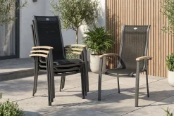 HARTMAN Alice Stapelsessel 4er-Set, xerix/schwarz, Alu/4x4 Textilen, mit Teak-Armlehnen