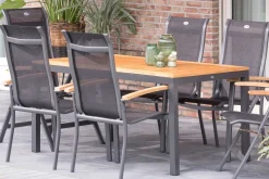 HARTMAN Alice Stapelsessel 4er-Set, xerix/schwarz, Alu/4x4 Textilen, mit Teak-Armlehnen