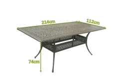 HARTMAN Amalfi Esstisch, bronze/anthrazit, Alu-Guss, 214x112cm, rechteckig