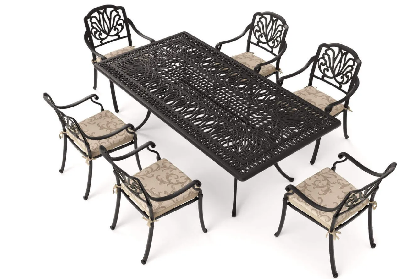 HARTMAN Amalfi Garten-Essgruppe, bronze, Alu-Guss, 6 Diningsessel, 214x112cm