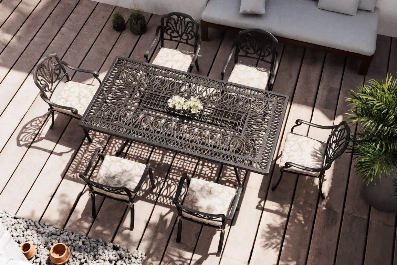 HARTMAN Amalfi Garten-Essgruppe, bronze, Alu-Guss, 6 Diningsessel, 214x112cm