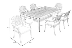 HARTMAN Amalfi Garten-Essgruppe, bronze, Alu-Guss, 6 Diningsessel, 214x112cm