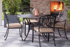 HARTMAN Amalfi Garten-Essgruppe, bronze, Alu-Guss, Ø120cm, 4 Sessel inkl. Wendekissen