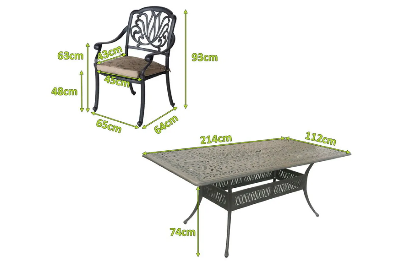 HARTMAN Amalfi Garten-Essgruppe, bronze, Alu-Guss, 8 Diningsessel