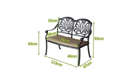 HARTMAN Amalfi 2-Sitzer Bank, bronze, Alu-Guss, inkl. Wendekissen