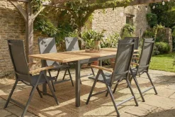 HARTMAN Aruba Garten-Essgruppe, xerix/natur, Alu/Teak, 6 Hochlehner, 150/210x90cm
