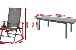 HARTMAN Aruba Garten-Essgruppe, xerix, Alu/Textilene, Tisch 180/240x100cm, 6 Klappstühle