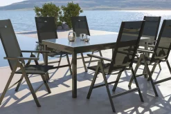 HARTMAN Aruba Garten-Essgruppe, xerix, Alu/Textilene, Tisch 180/240x100cm, 6 Klappstühle