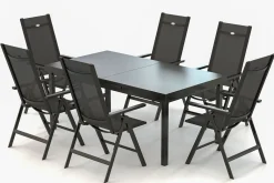 HARTMAN Aruba Garten-Essgruppe, xerix, Alu/Textilene, Tisch 180/240x100cm, 6 Klappstühle