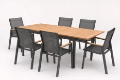 HARTMAN Aruba Garten-Essgruppe, xerix/natur, Alu/Teak, 6 Stapelsessel, 150/210x90cm