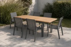 HARTMAN Aruba Garten-Essgruppe, xerix/natur, Alu/Teak, 6 Stapelsessel, 150/210x90cm