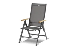 HARTMAN Aruba Garten-Essgruppe, xerix/anthrazit, Alu/Spraystone/Teak, 160x95 cm, 4 Klappstühle, Teak Armlehnen