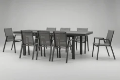 HARTMAN Aruba Garten-Essgruppe, xerix, Alu/Textilene, Tisch 180/240x100cm, 8 Stapelsessel