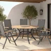 HARTMAN Aruba/Provence Garten-Essgruppe, xerix/natur, Alu/Textilene/Teak, Ø150 cm, 5 Klappstühle, Eisbox